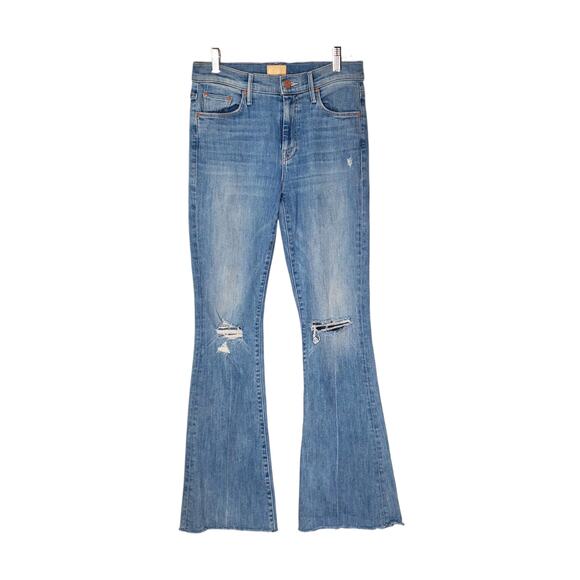 Mother The Weekender Fray Flared Jeans Dreamer Blue Denim Stretch USA Size 27 - Picture 2 of 11